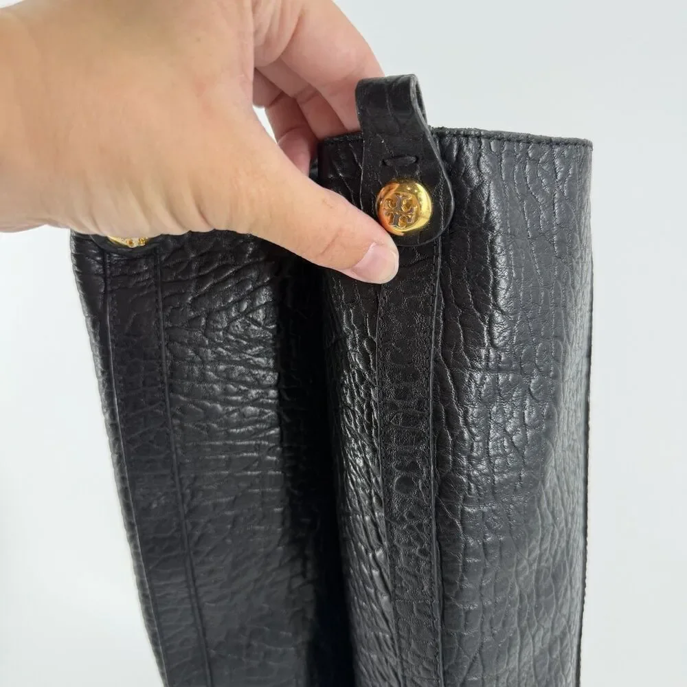 Tory Burch Dabney Knee High Wedge Boots Women’s 7.5 Black Pebbled Leather Zip Up